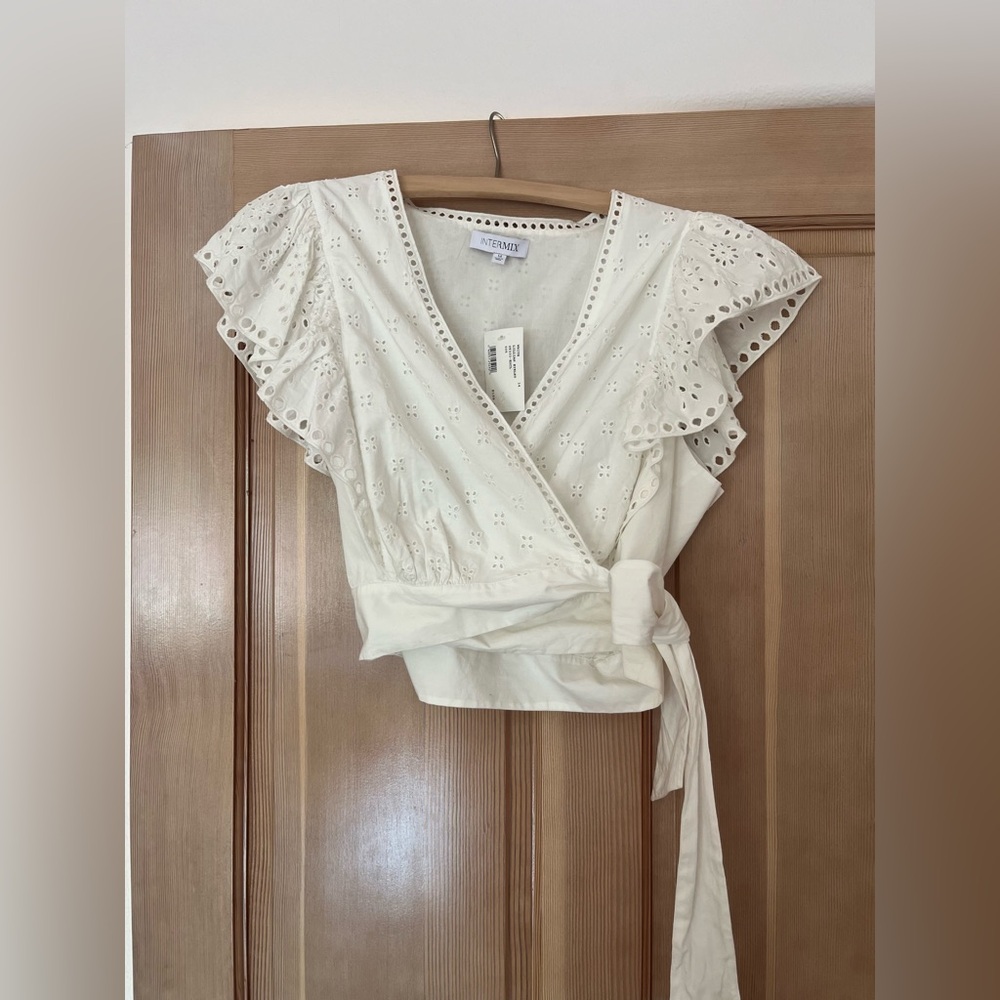 NWT Intermix S14 White Eyelet Wrap Top/Blouse 🤍